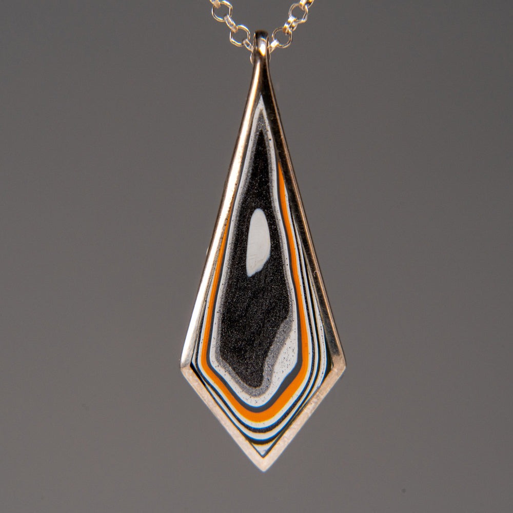 Genuine Fordite Sterling Silver Pendant with 18" Sterling Necklace