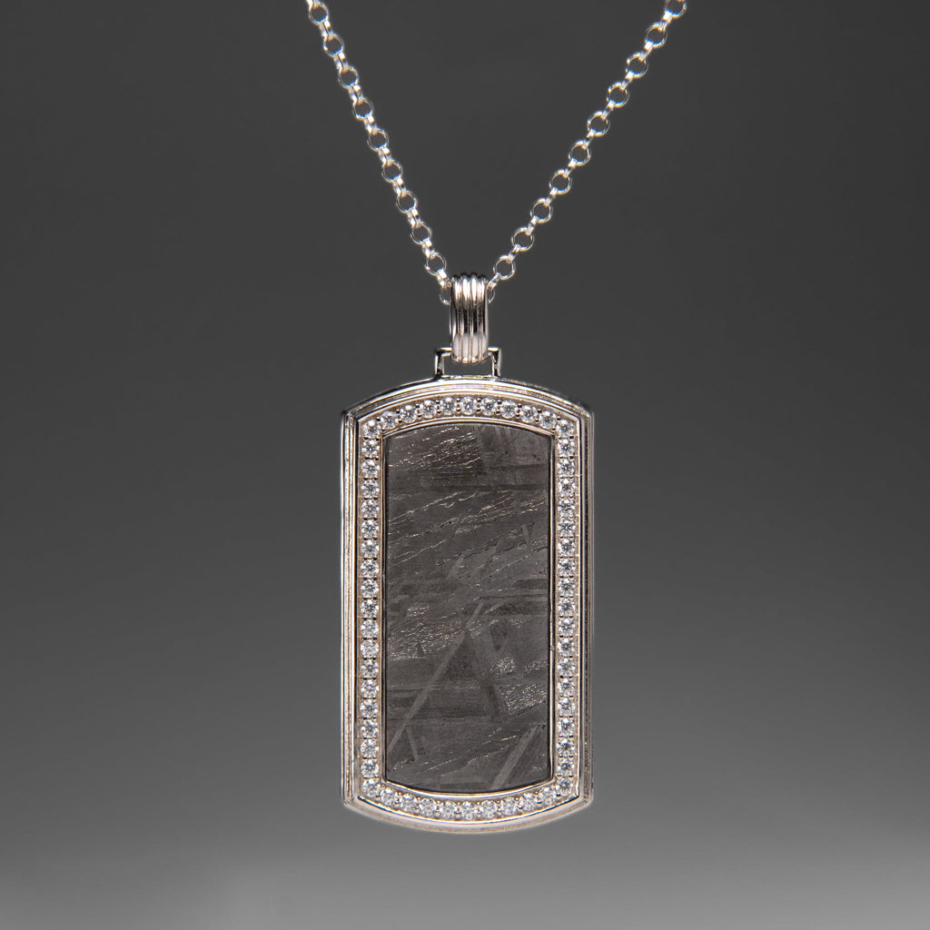 Muonionalusta Meteorite Dog Tag Pendant with 18" Sterling Silver Chain