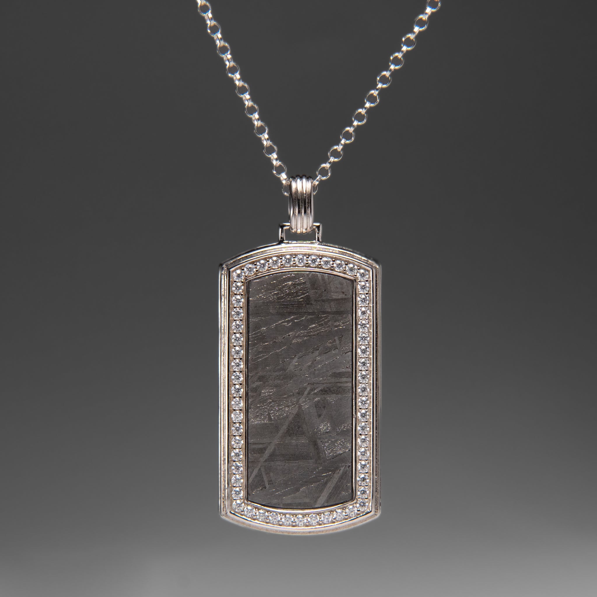 Muonionalusta Meteorite Dog Tag Pendant with 18" Sterling Silver Chain