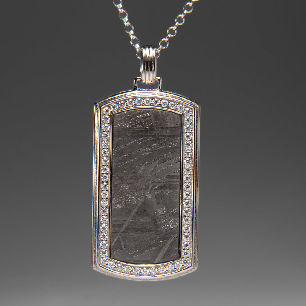 Muonionalusta Meteorite Dog Tag Pendant with 18" Sterling Silver Chain