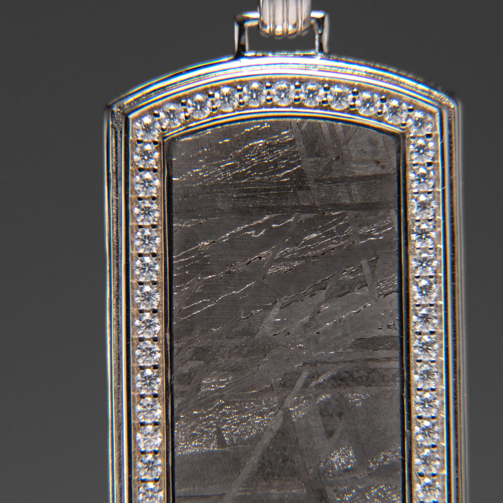 Muonionalusta Meteorite Dog Tag Pendant with 18" Sterling Silver Chain