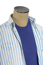 Sartorio Jumbo Pinstripe Denim Snap Button Cotton Overshirt