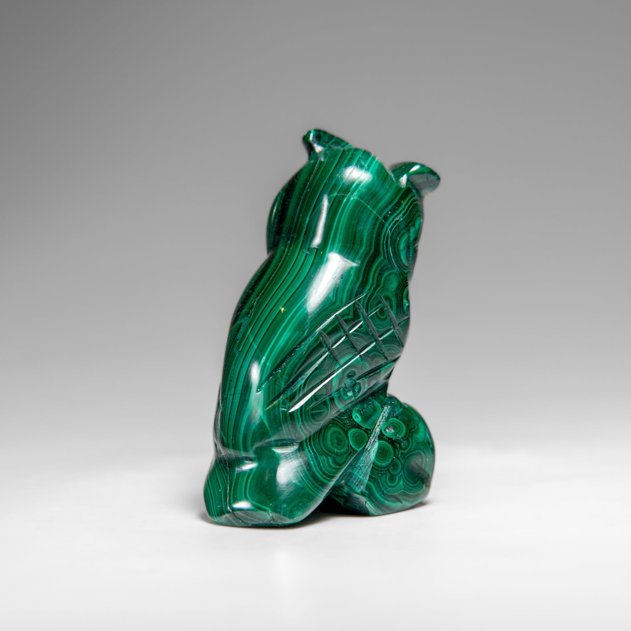 Genuine Polished Malachite Owl Carving (149.3 grams)