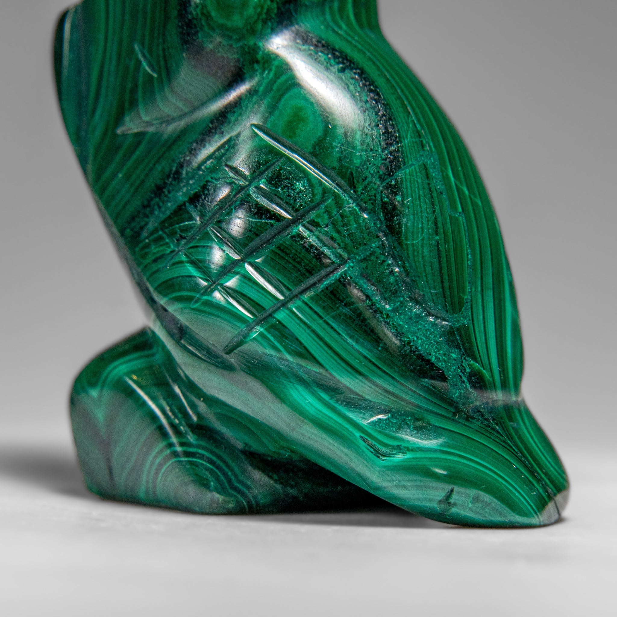 Genuine Polished Malachite Owl Carving (149.3 grams)