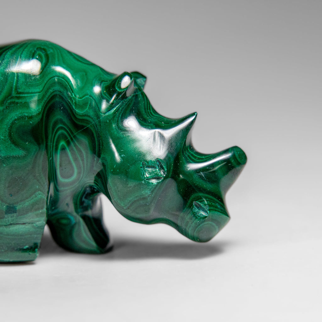 Genuine Polished Malachite Rhino Carving (129.2 grams)