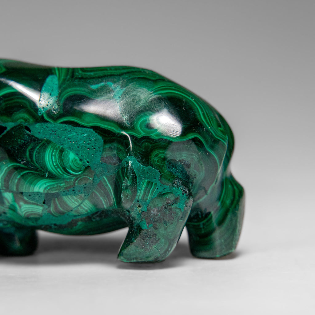 Genuine Polished Malachite Rhino Carving (129.2 grams)