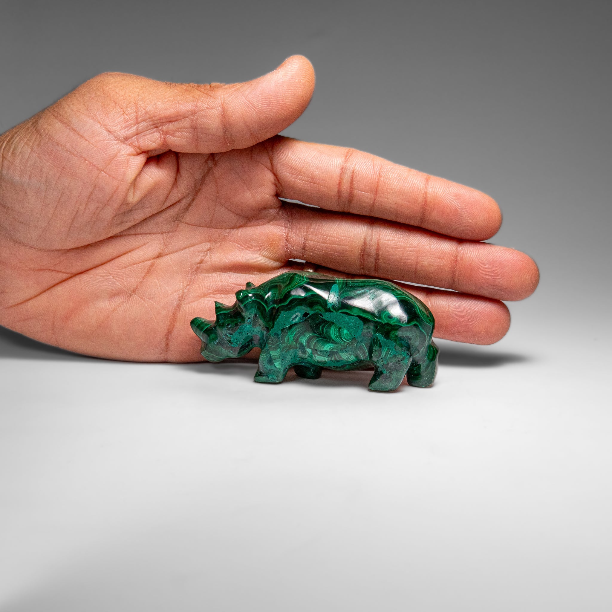 Genuine Polished Malachite Rhino Carving (129.2 grams)