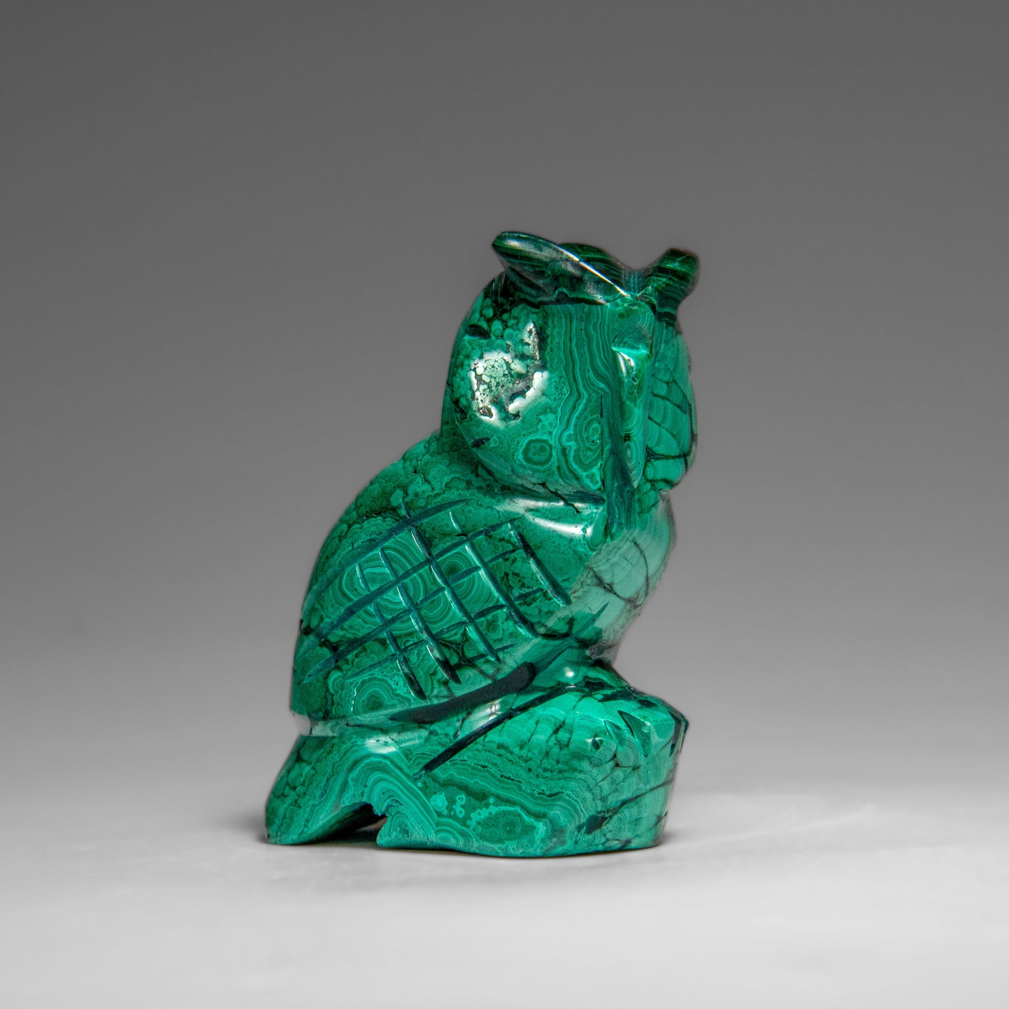 Genuine Polished Malachite Owl Carving (170 grams)