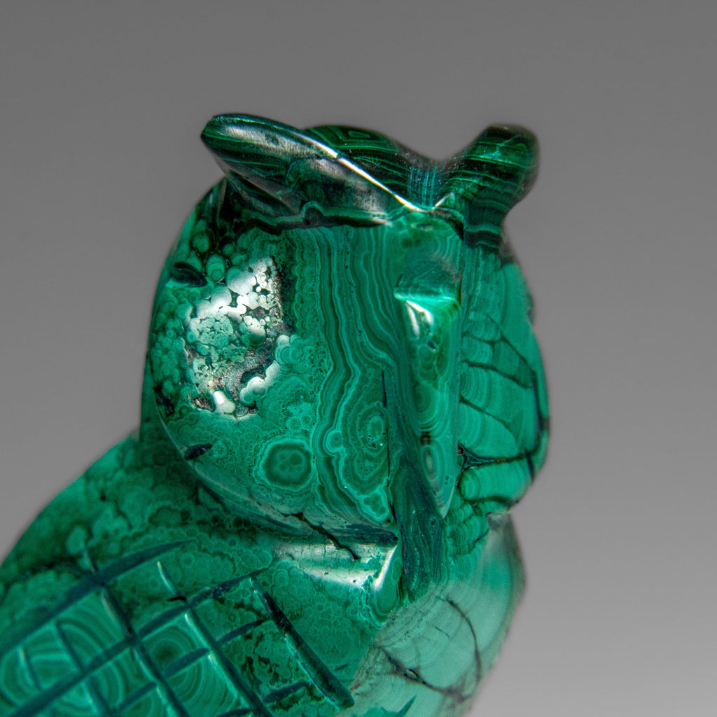 Genuine Polished Malachite Owl Carving (170 grams)