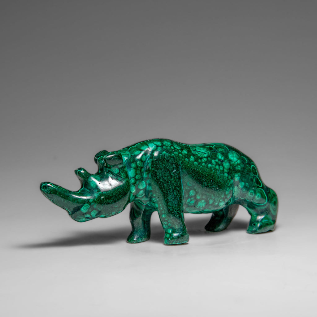 Genuine Polished Malachite Rhino Carving (196.6 grams)