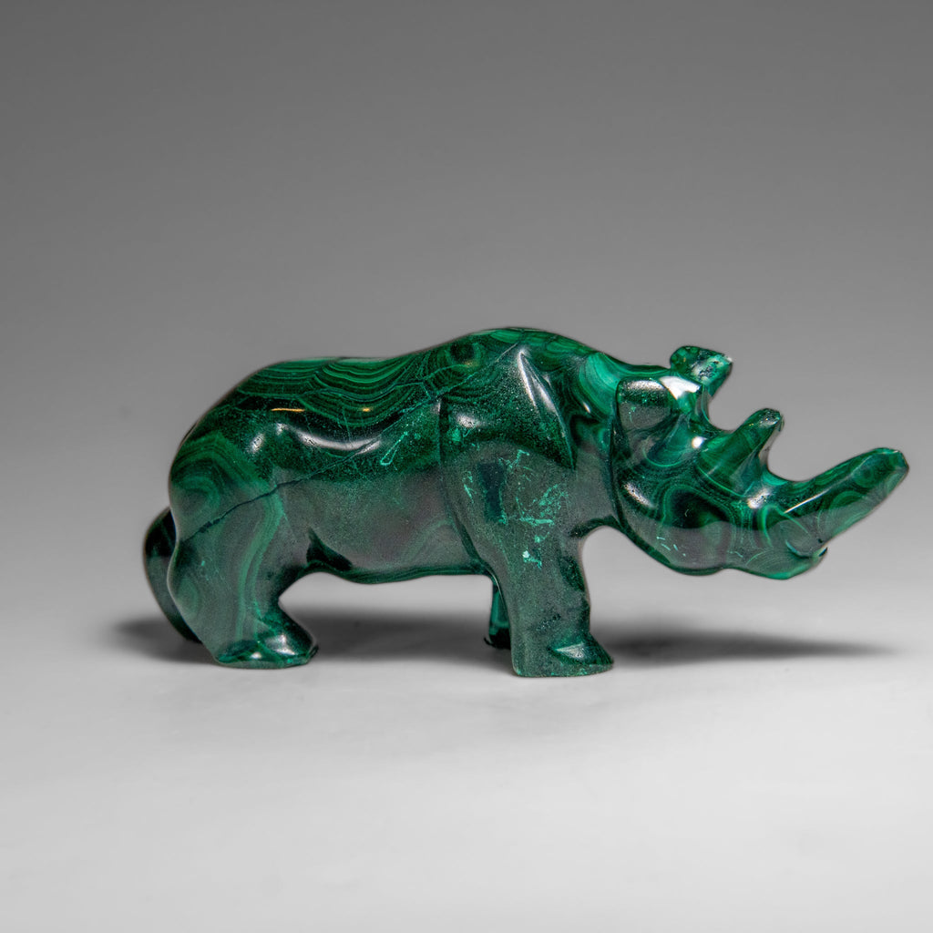 Genuine Polished Malachite Rhino Carving (196.6 grams)
