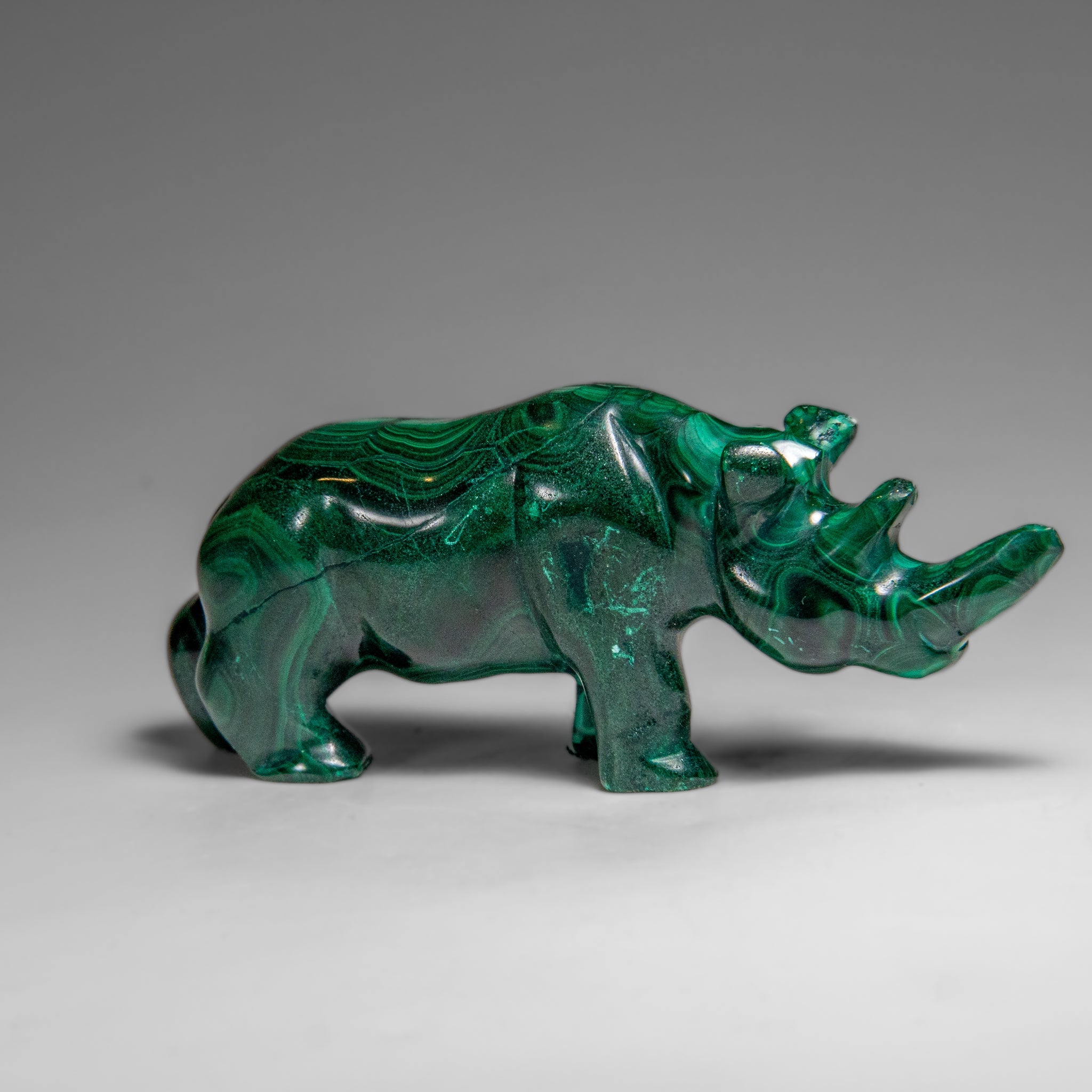 Genuine Polished Malachite Rhino Carving (196.6 grams)