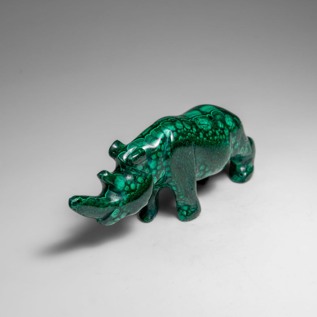 Genuine Polished Malachite Rhino Carving (196.6 grams)