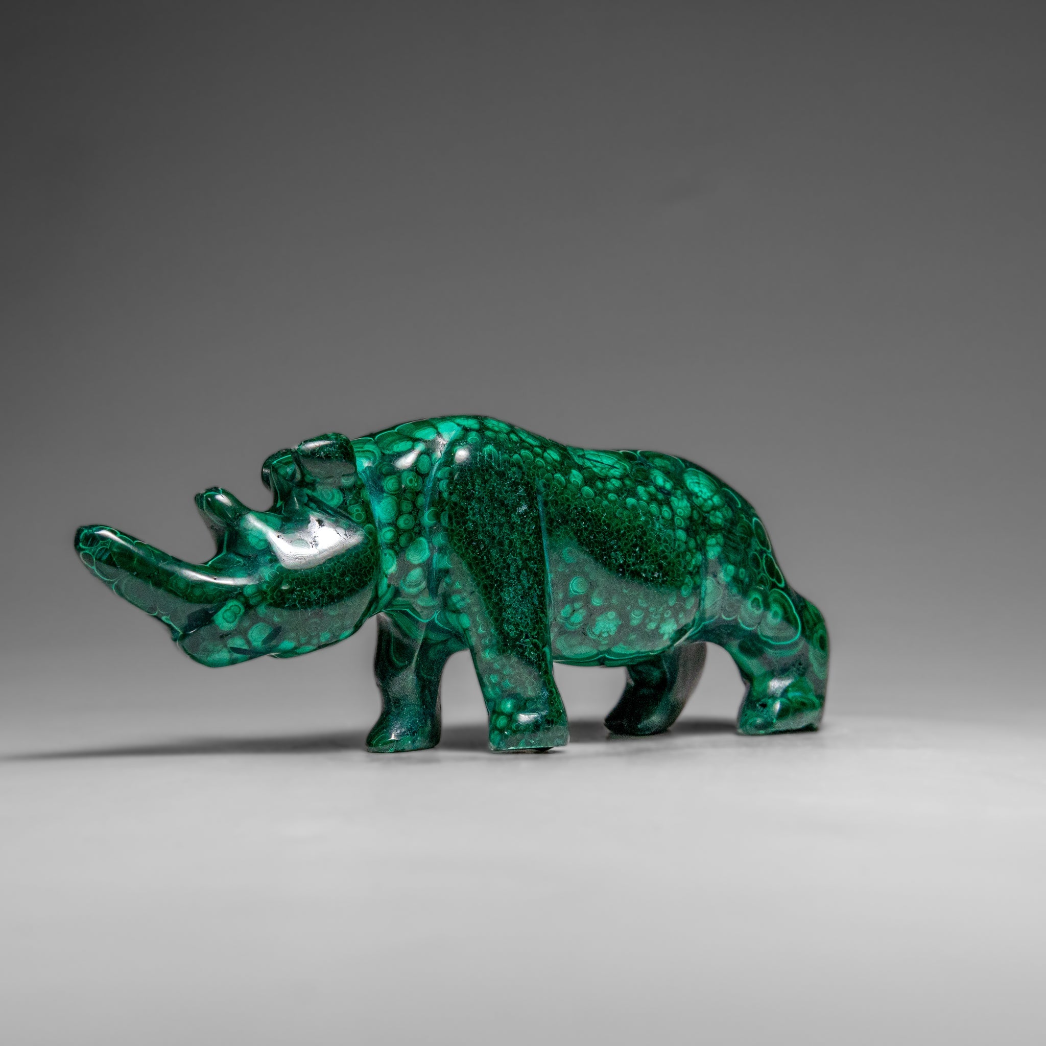 Genuine Polished Malachite Rhino Carving (196.6 grams)
