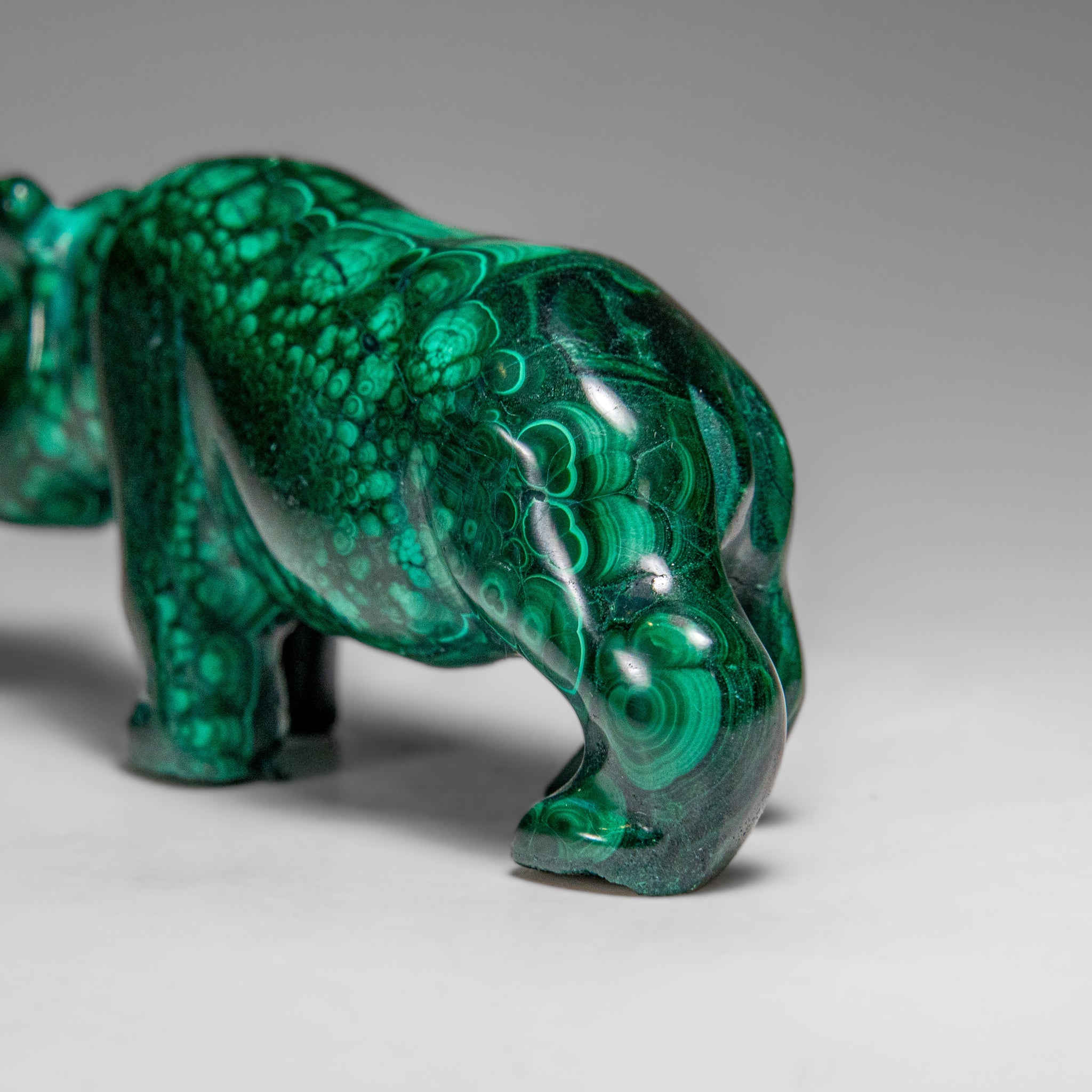 Genuine Polished Malachite Rhino Carving (196.6 grams)