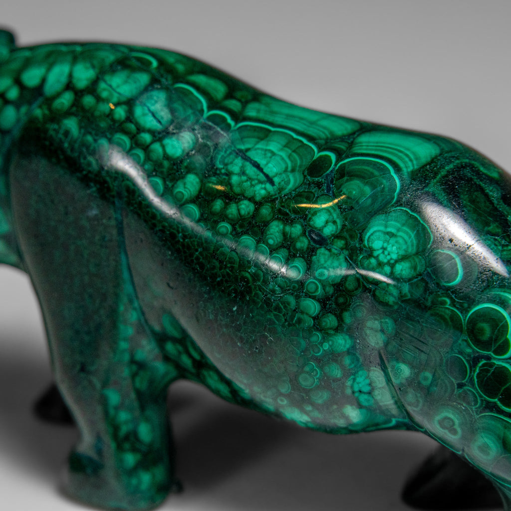 Genuine Polished Malachite Rhino Carving (196.6 grams)