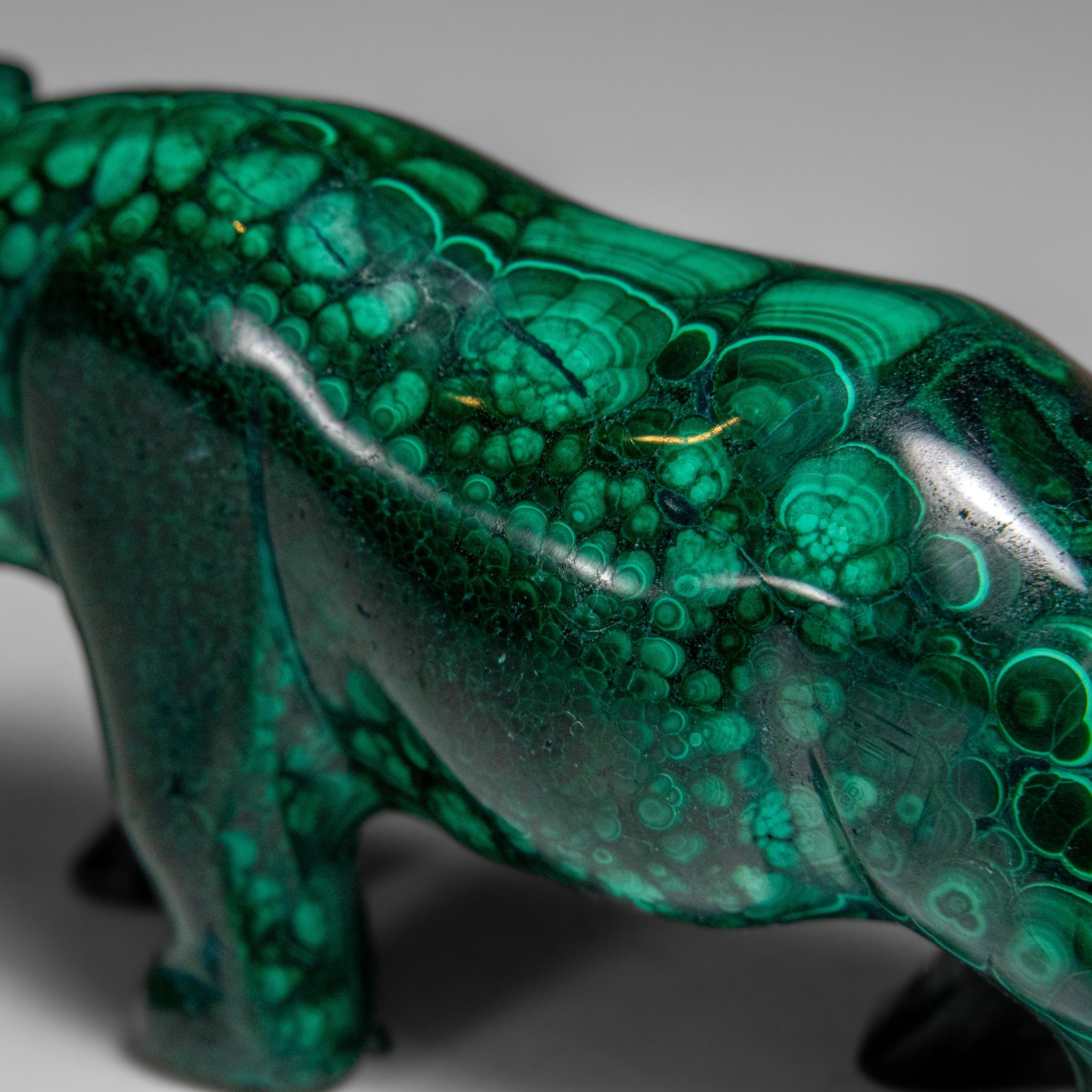 Genuine Polished Malachite Rhino Carving (196.6 grams)