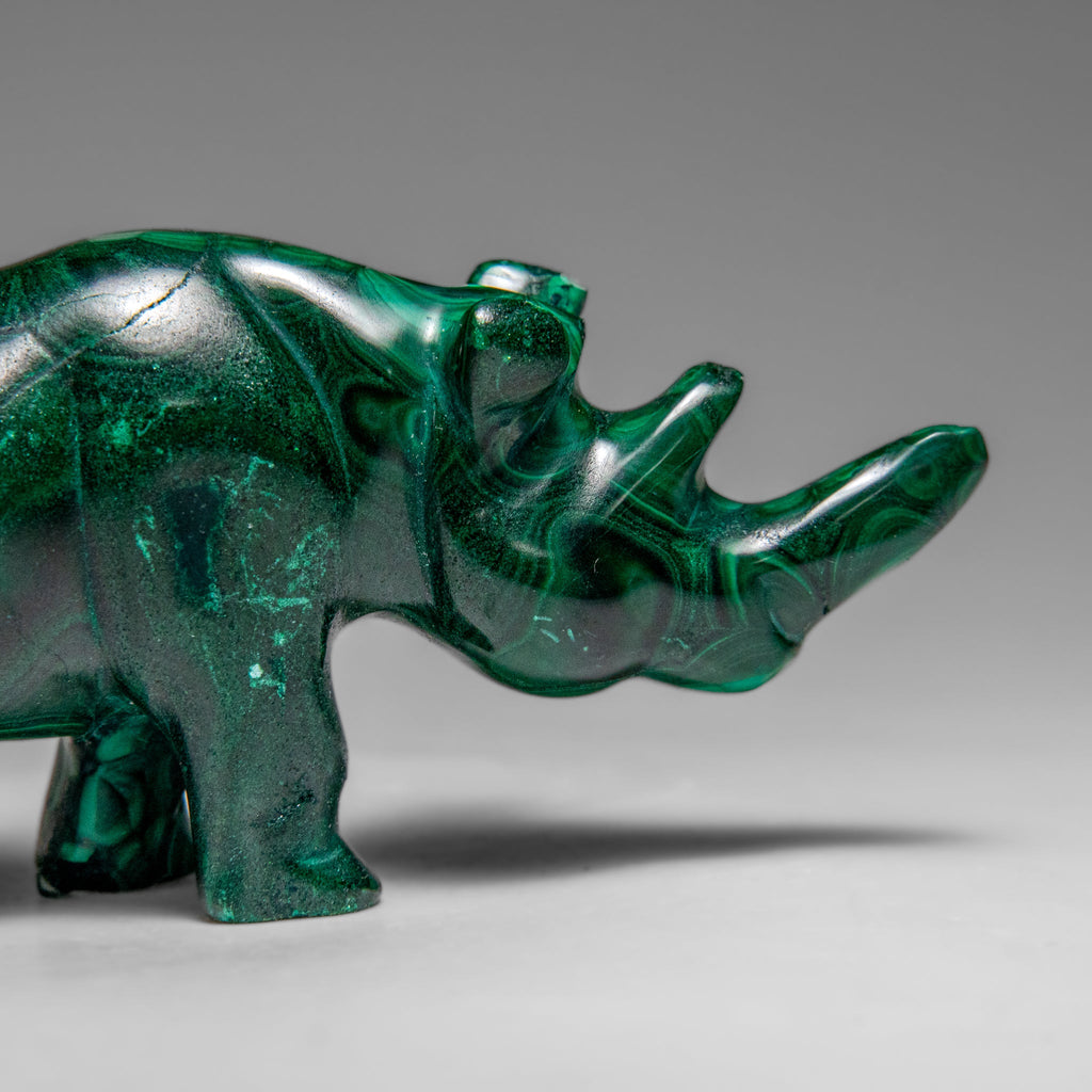 Genuine Polished Malachite Rhino Carving (196.6 grams)