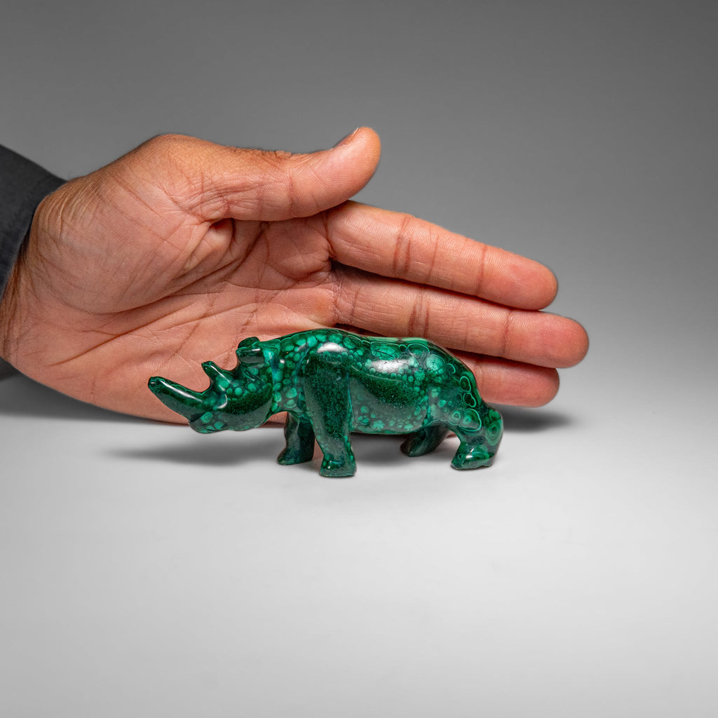Genuine Polished Malachite Rhino Carving (196.6 grams)