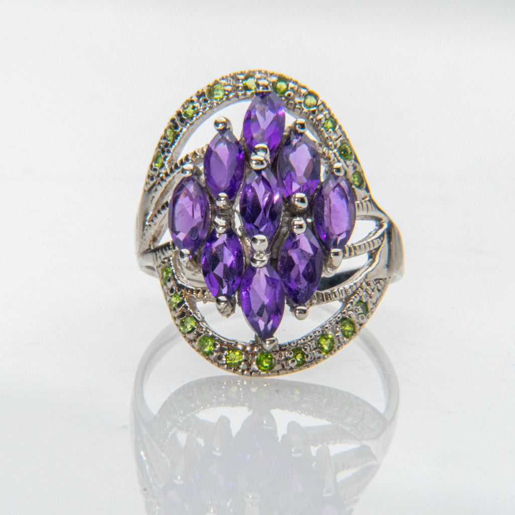 Amethyst with Peridot Gemstone Sterling Silver Ring (Size 7.5)