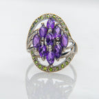 Amethyst with Peridot Gemstone Sterling Silver Ring (Size 7.5)