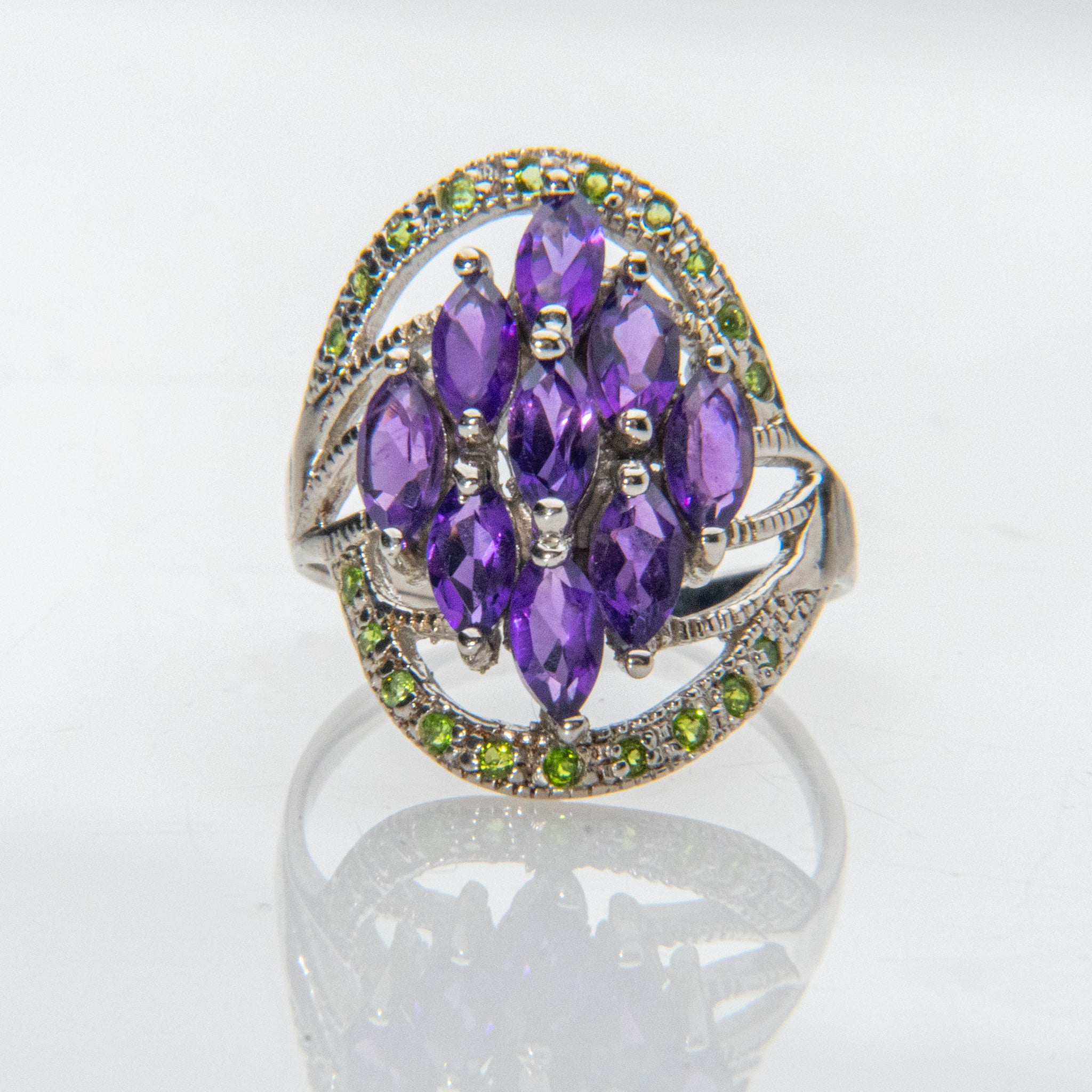 Amethyst with Peridot Gemstone Sterling Silver Ring (Size 7.5)