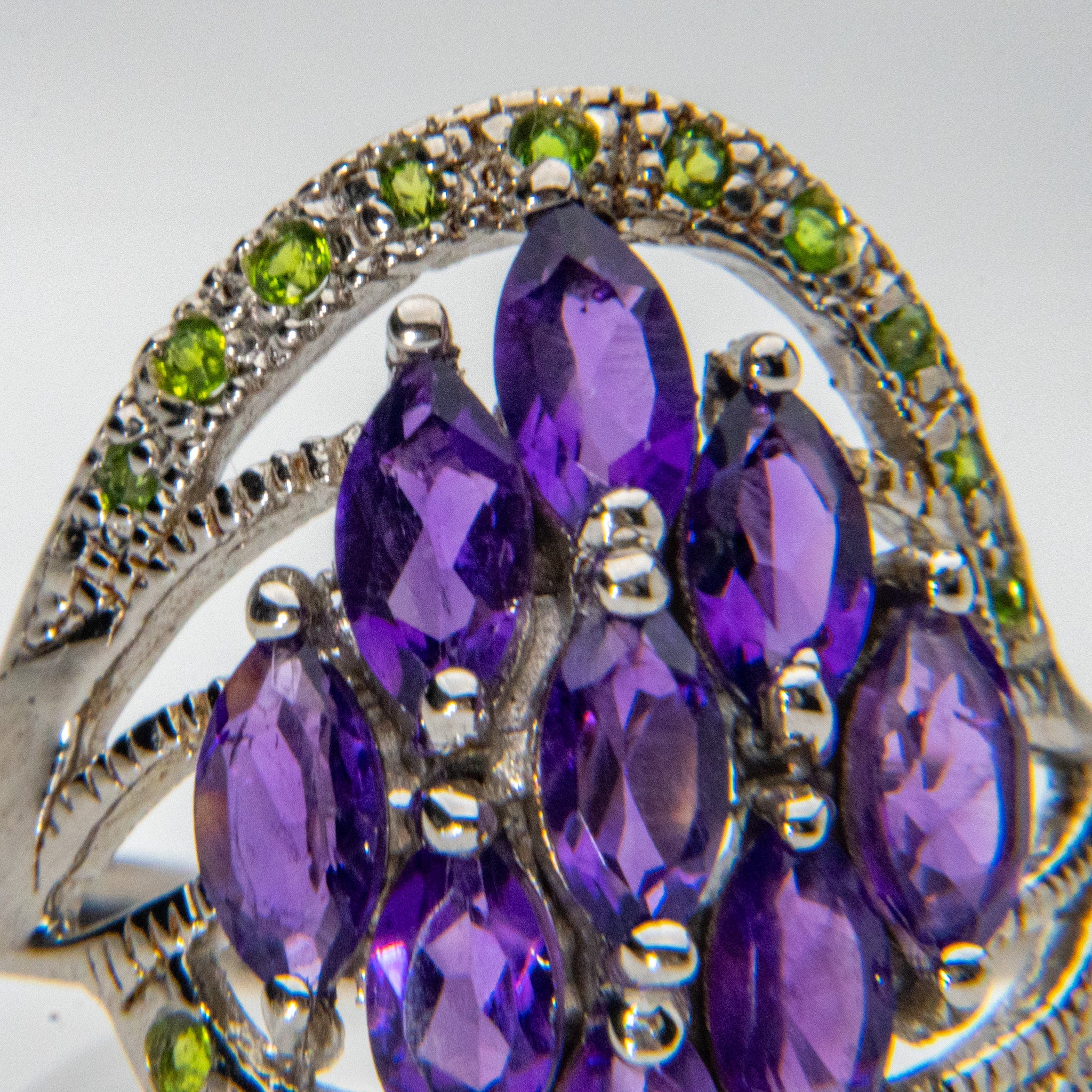 Amethyst with Peridot Gemstone Sterling Silver Ring (Size 7.5)