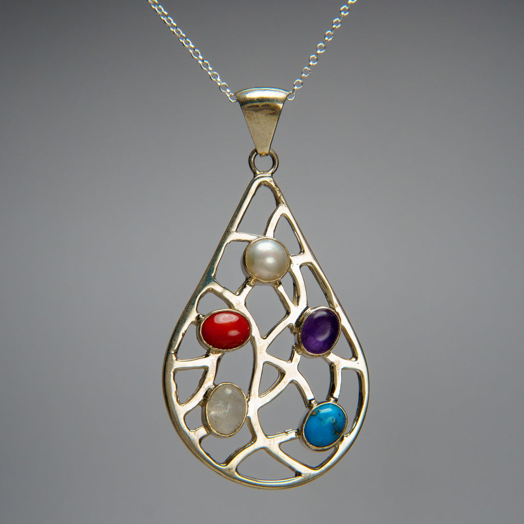 Sterling Silver Multi Gemstone Pendant with 18" Sterling Silver Chain