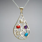Sterling Silver Multi Gemstone Pendant with 18" Sterling Silver Chain