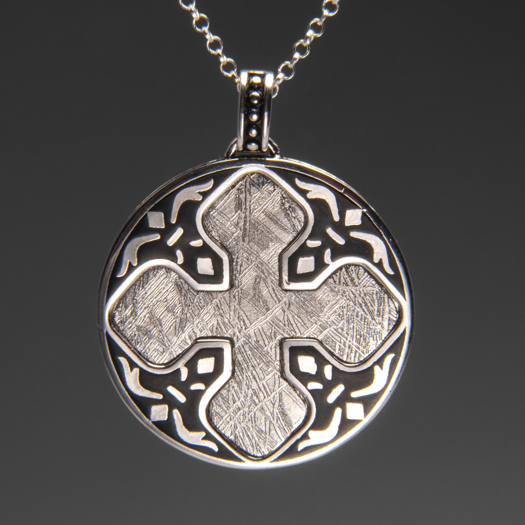 Genuine Muonionalusta Meteorite Cross Pendant (11 grams) with 18" Sterling Silver Necklace