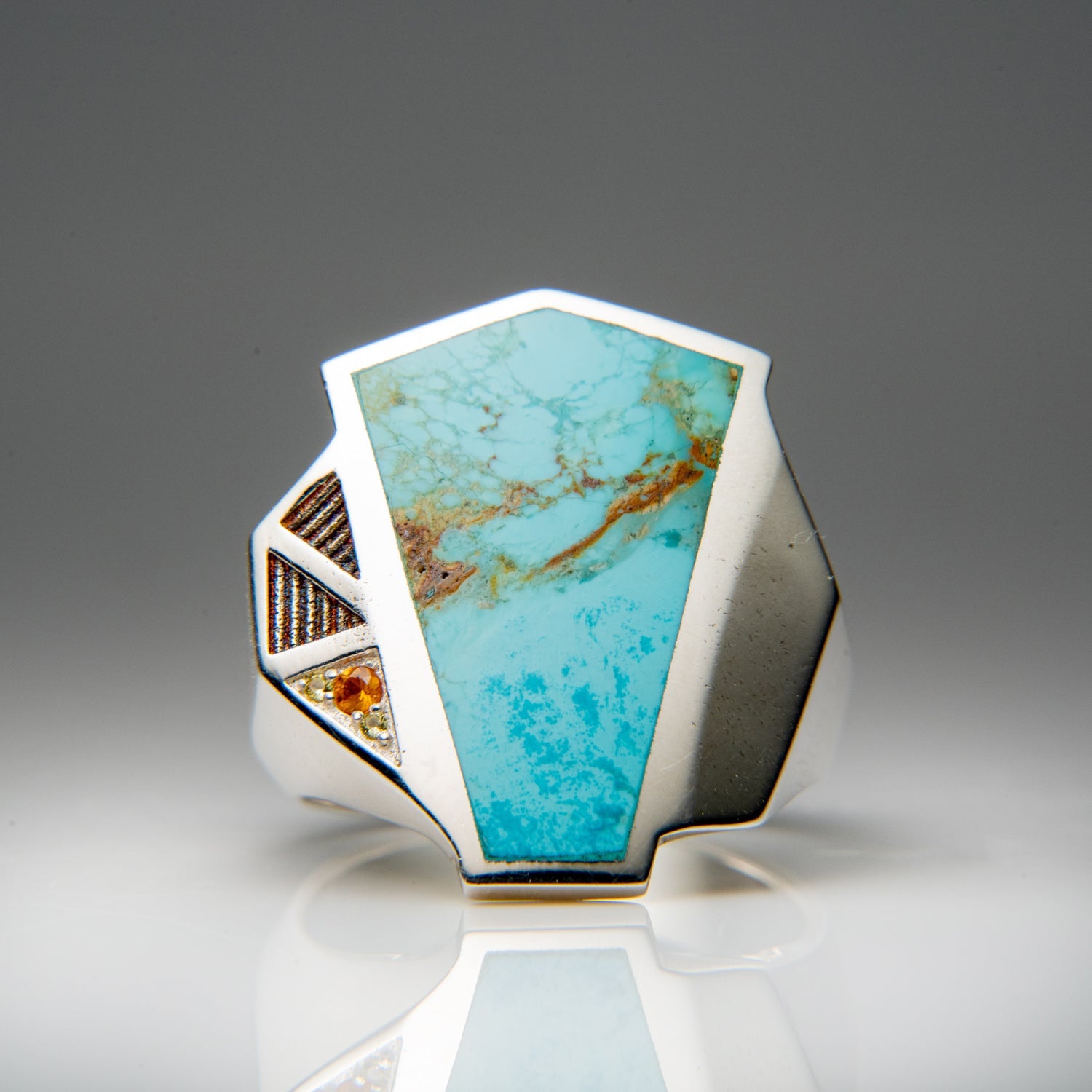 Genuine Turquoise Sterling Silver Men's Ring (Size 10)