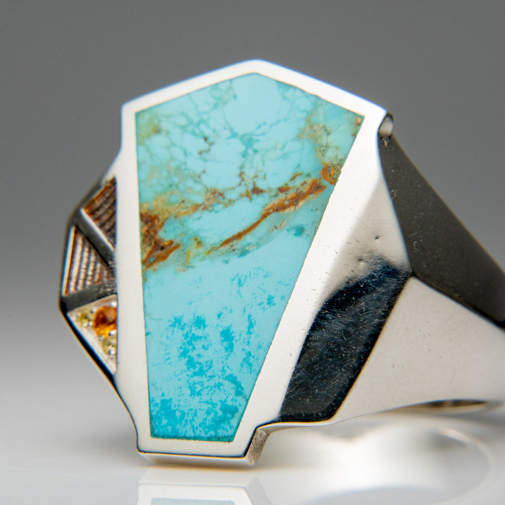 Genuine Turquoise Sterling Silver Men's Ring (Size 10)