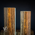 White Ice Onyx Floor Lamp - Pair - Large - 59 & 55"H x 13.5"W - Hexagon