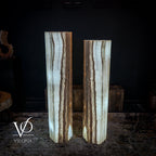 White Ice Onyx Floor Lamp - Pair - Large - 59 & 55"H x 13.5"W - Hexagon