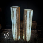 White Ice Onyx Floor Lamp - Pair - Large - 59 & 55"H x 13.5"W - Hexagon