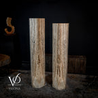 White Ice Onyx Floor Lamp - Pair - Large - 59 & 55"H x 13.5"W - Hexagon