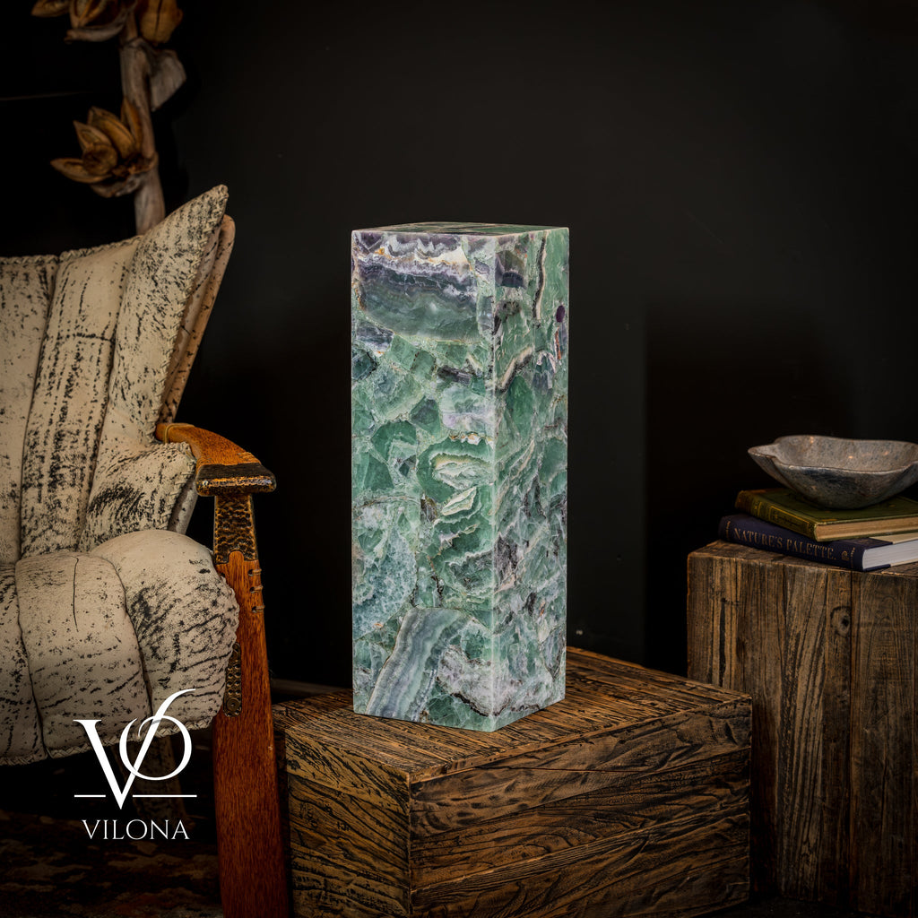 Fluorite Crystal Table Lamp - 24" Tall, 8x8" - Square Closed Top (Medium #6)