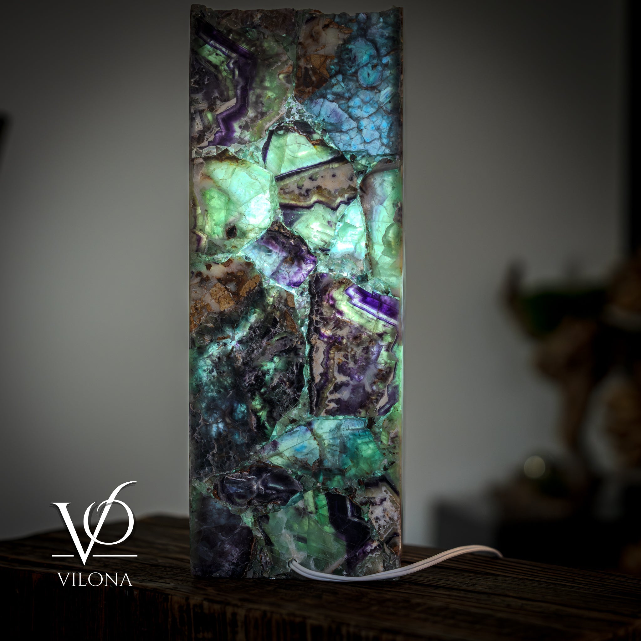 Fluorite Table Lamp - 16" Tall, 5.75"x5.75" Live Edge Square - (Small #17)