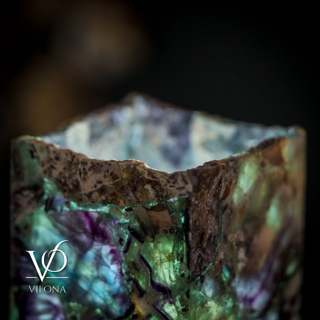 Fluorite Table Lamp - 16" Tall, 5.75"x5.75" Live Edge Square - (Small #17)