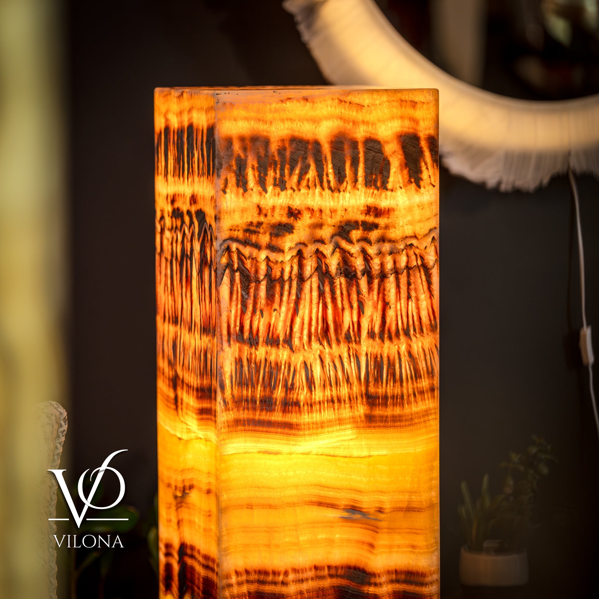 Exotic Dragon Eye Golden Cloud (Onyx Floor Lamp) - Medium - 51.25"H x 12"W - Square - #1