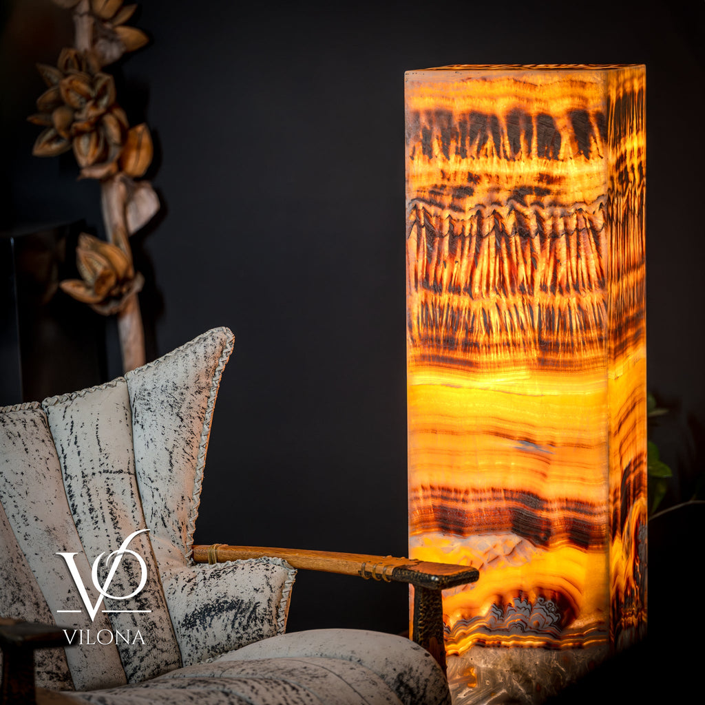 Exotic Dragon Eye Golden Cloud (Onyx Floor Lamp) - Medium - 51.25"H x 12"W - Square - #1