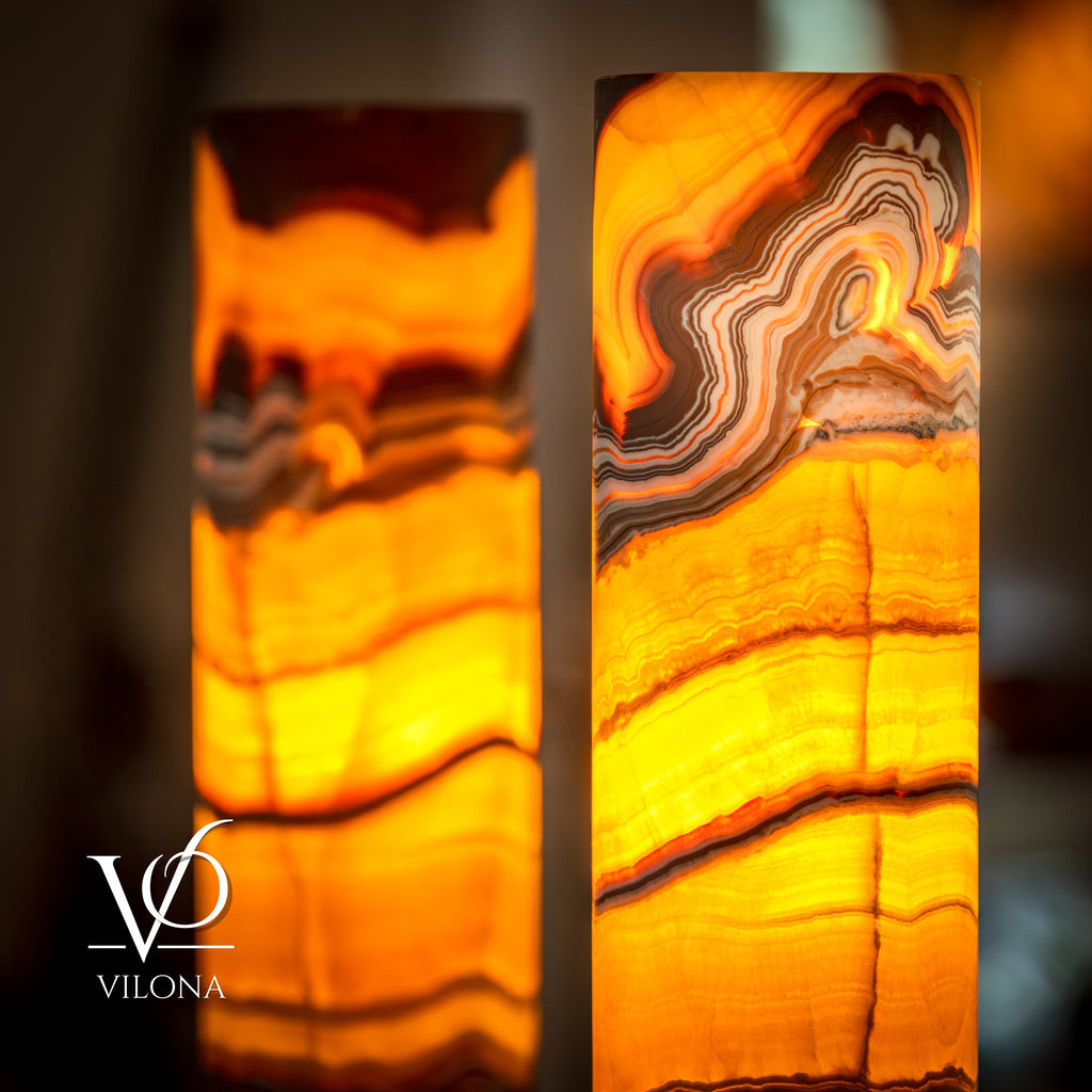 Miami Sunset Onyx Table Lamp - 20" Tall, X 6" Diameter - (Medium Cylinder #6)