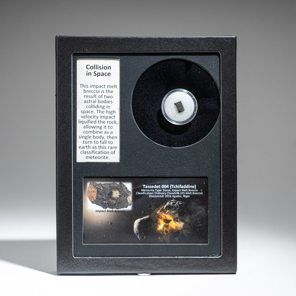 Genuine Tassédet 004 (Tchifaddine) Meteorite in Glass Display Box (Collision in Space)