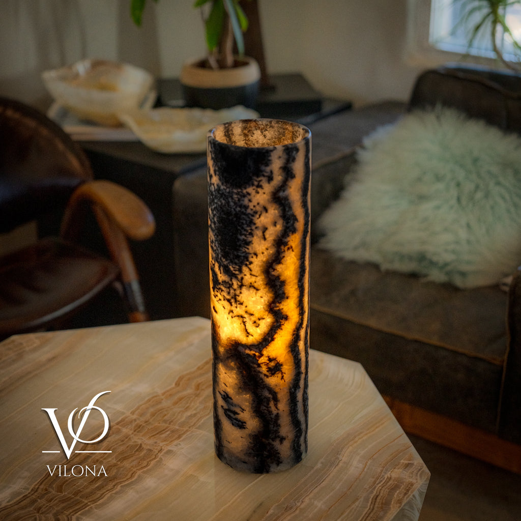 Tangerine Onyx Table Lamp - 20" Tall, x 5.5" Diameter - Live Edge (Medium #12)