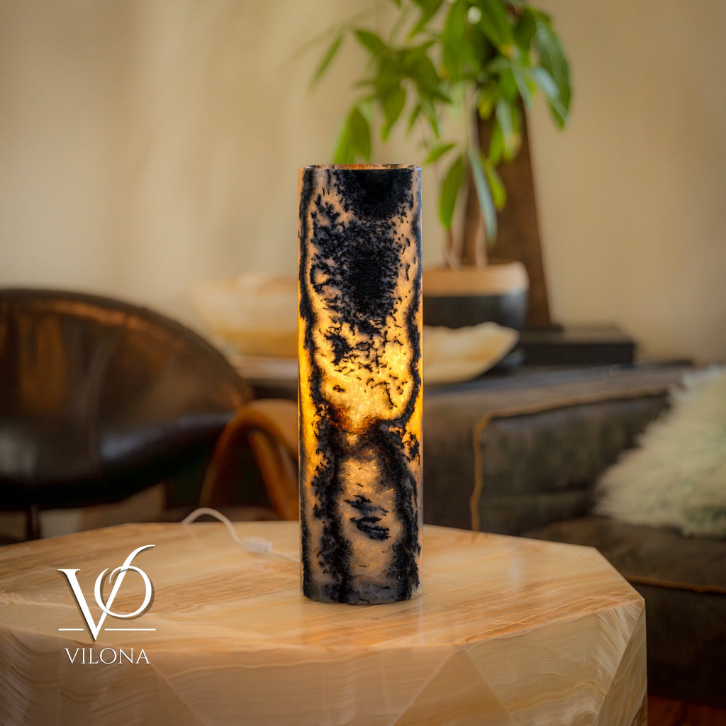 Tangerine Onyx Table Lamp - 20" Tall, x 5.5" Diameter - Live Edge (Medium #12)