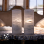 White Ice Onyx - 12" Tall, x 4.5" Diameter (Small Table Lamp Pair #1)