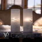 White Ice Onyx - 12" Tall, x 4.5" Diameter (Small Table Lamp Pair #1)