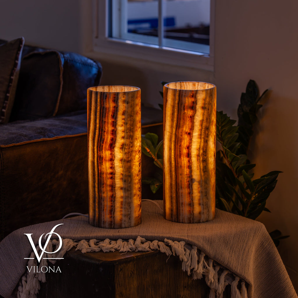 Sahara Onyx - 12" Tall, x 4.5" Diameter (Small Table Lamp Pair #1)