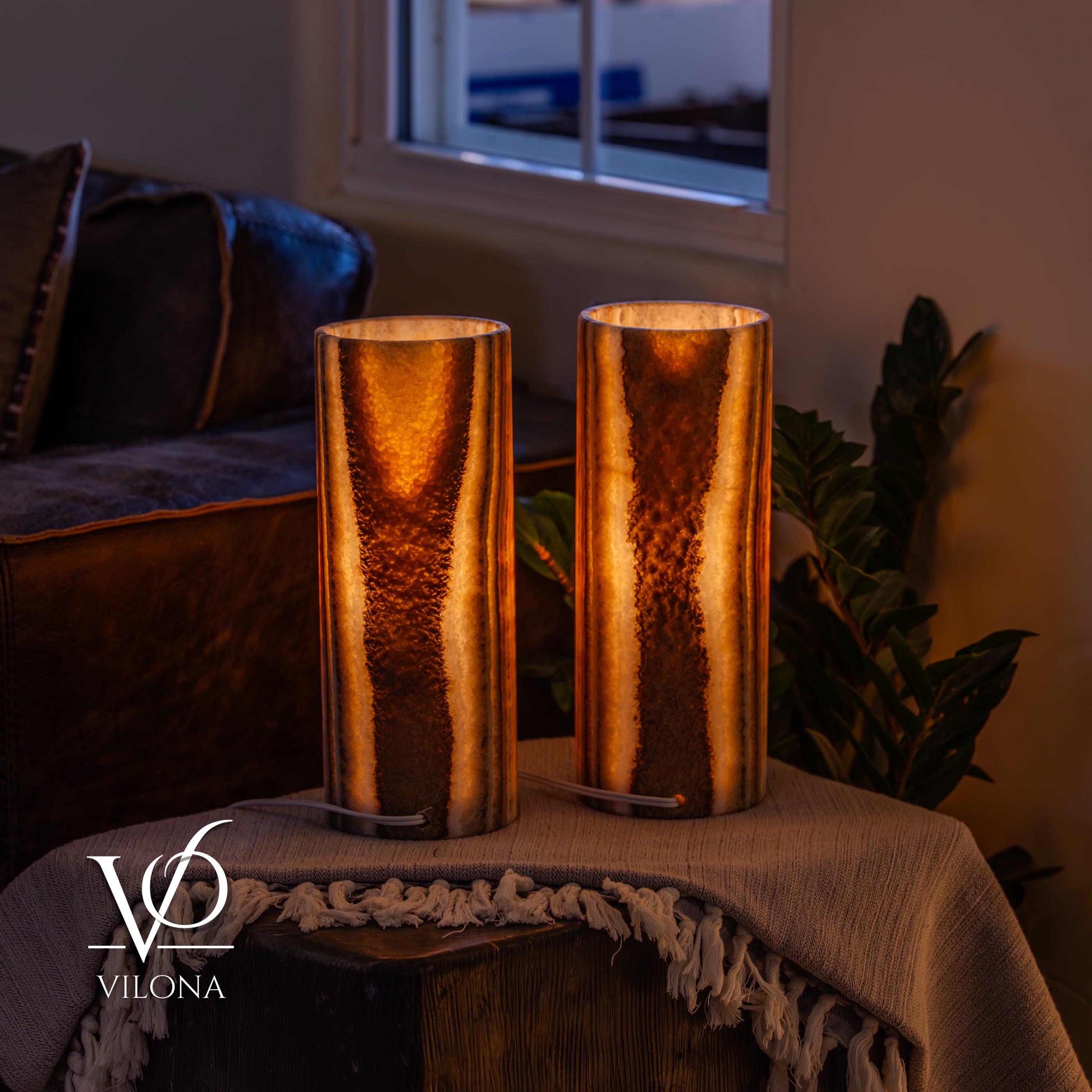 Sahara Onyx - 12" Tall, x 4.5" Diameter (Small Table Lamp Pair #1)