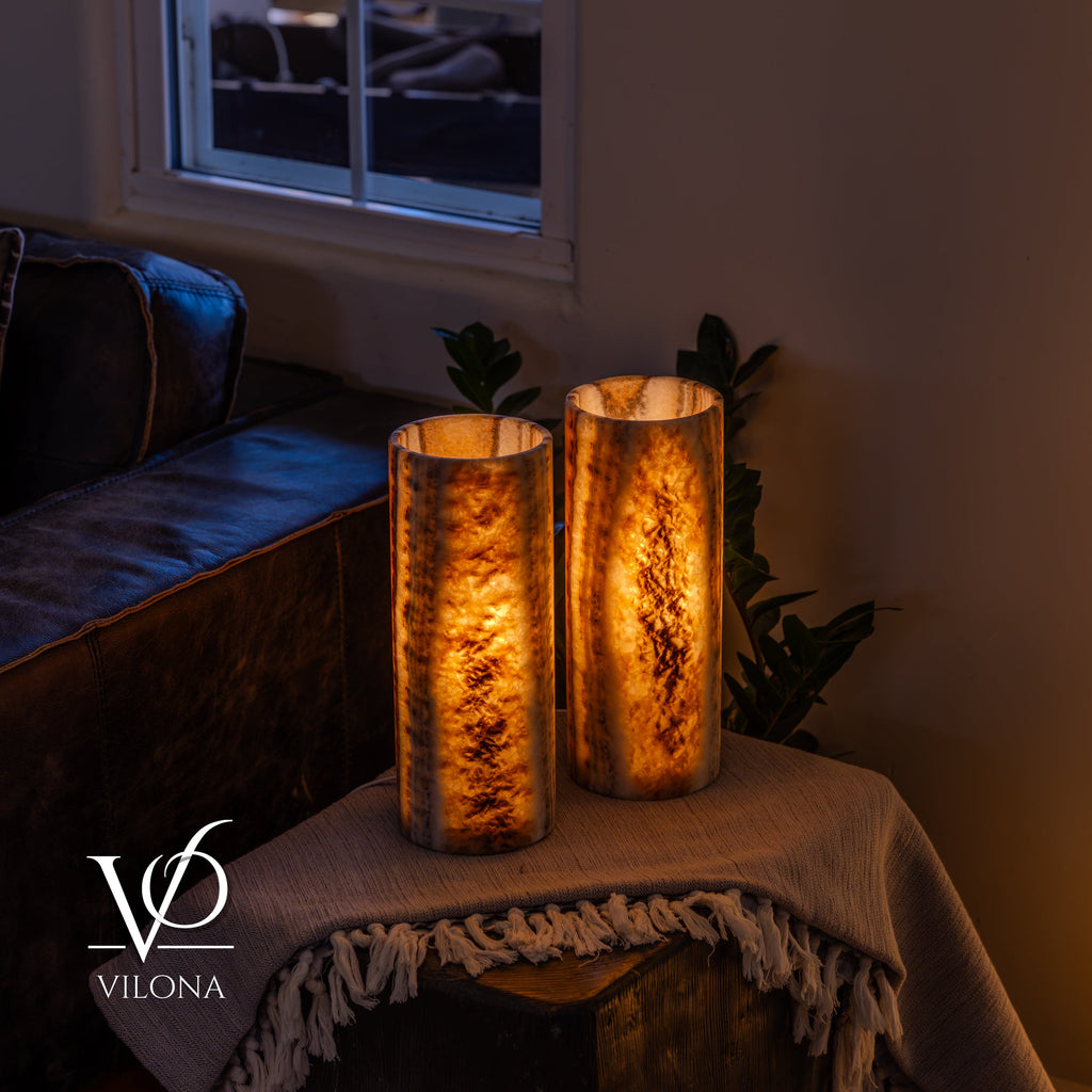 Sahara Onyx - 12" Tall, x 4.5" Diameter (Small Table Lamp Pair #1)